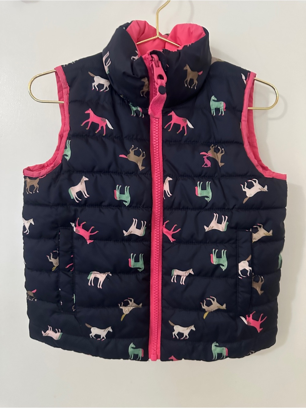 Joules Reversible Horse Print Quilted Vest Size 3-4Y | Nordstrom